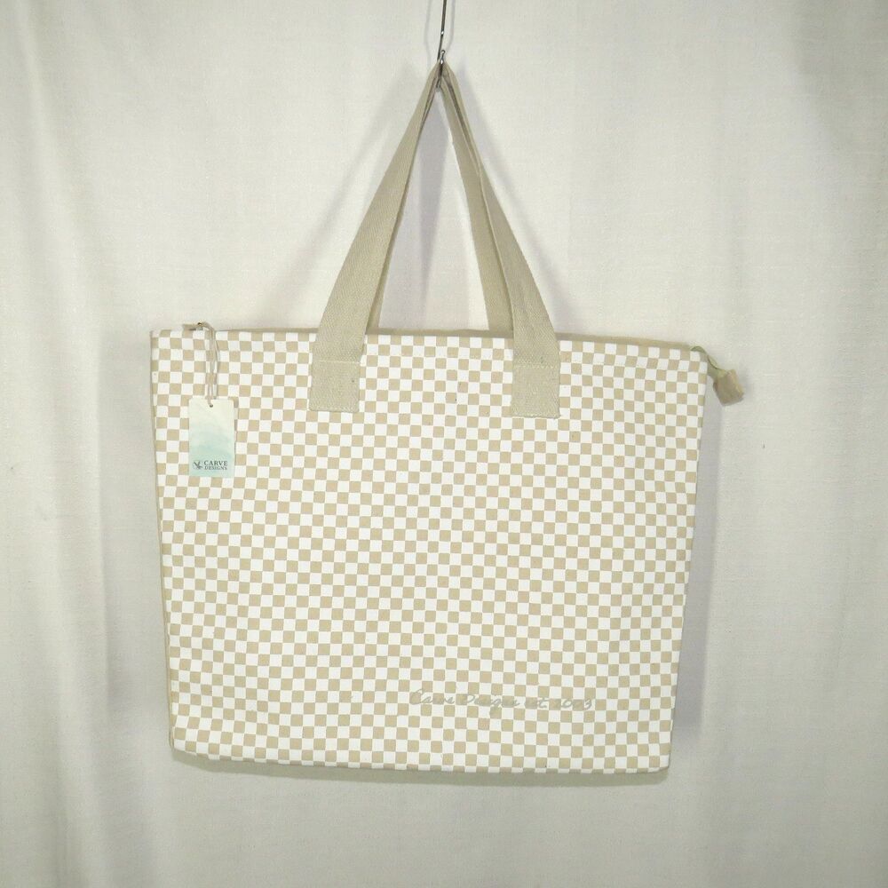 Carve Designs Tan Check Organic Cotton Beach Tote Bag - Picture 5 of 9